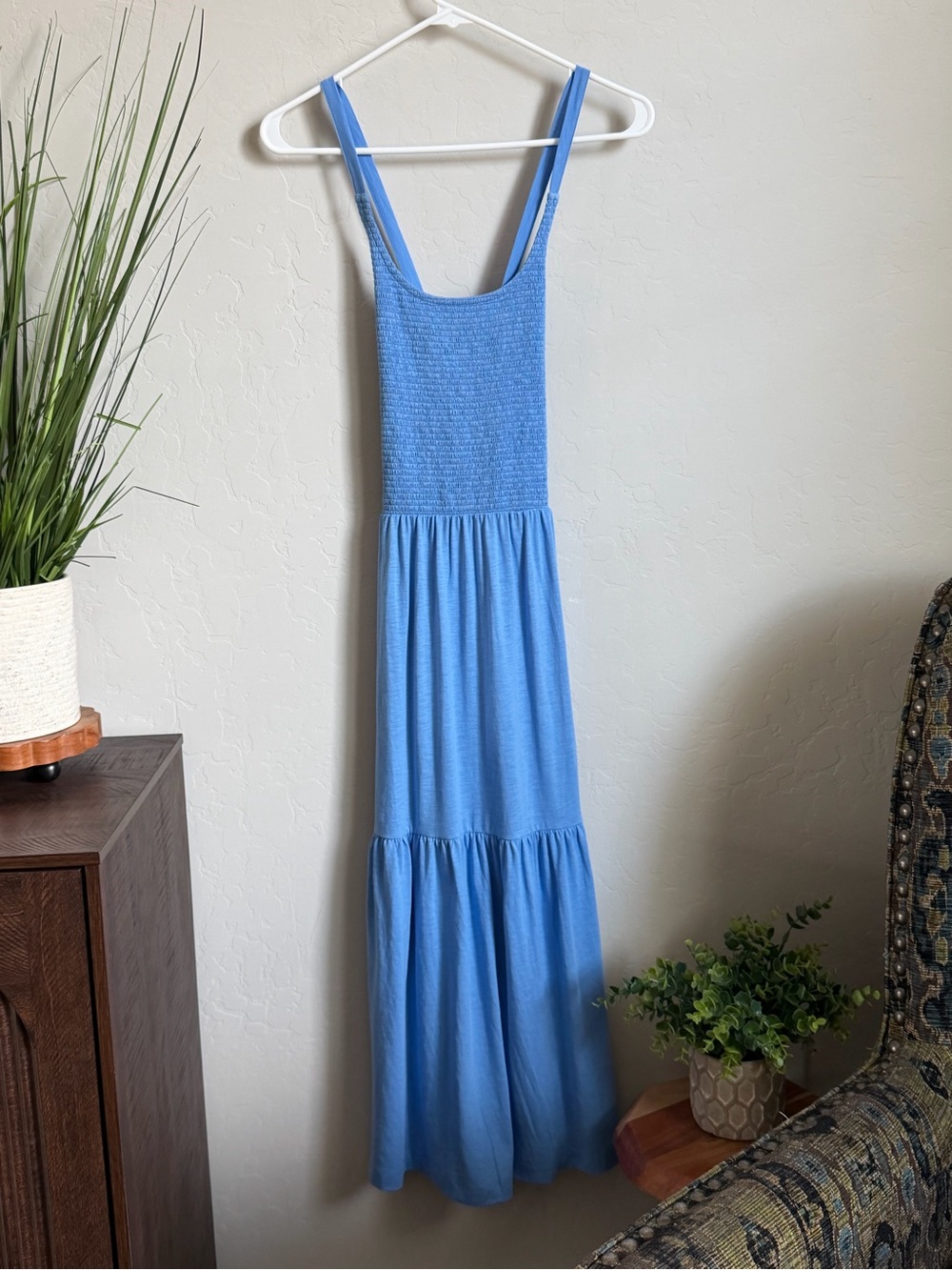 NWOT Nation LTD Penelope Smocked Midi Dress Blue Pima Cotton Small Sold Out